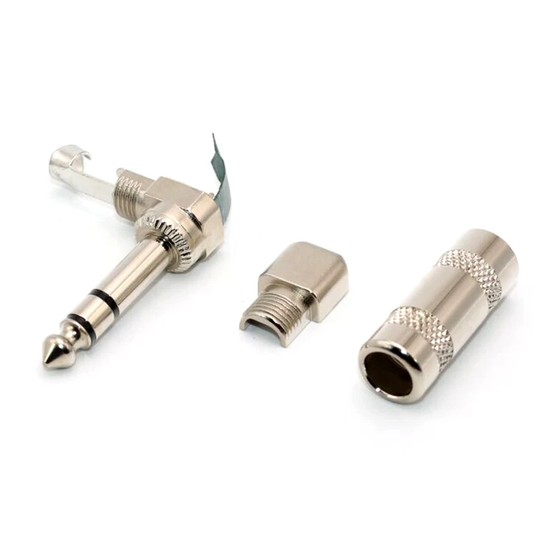 High Quality 6.35mm Jack Microphone plug Connector Right Angle Male Assembly 6.5mm stereo Nickle plating Audio Plug