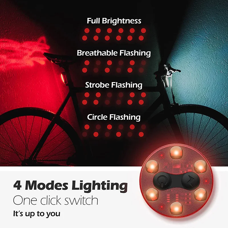 Bike Rear Light 6 LED Safety Warning Taillight USB Rechargeable ​ ​300 Lumens MTB Tail light for Helmet Backpack Bicycle Lamp