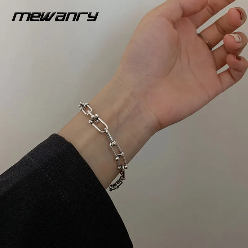 MEWANRY Silver Color Necklace Bracelet Earrings Jewelry Set Fashion Vintage Simple U Type Geometric Design Party Jewelry