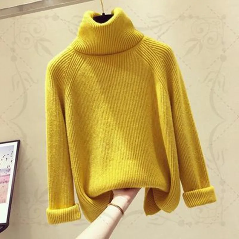 2024 Fashion Fall/Winter Turtleneck Sweater Ladies Thicken Warm Loose Long Sleeve Knit Bottoming Pullover Women Solid Casual Top