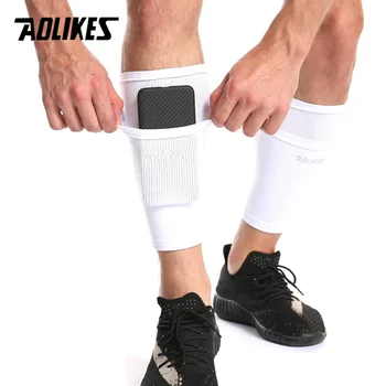 AOLIKES 1 par de calcetines protectores de fútbol espinilleras con bolsillo para espinilleras de fútbol mangas de pierna soporte calcetín de soporte de pantorrilla para adultos
