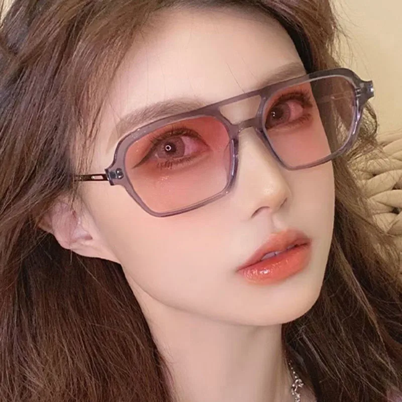 

Retro Brand Small Rectangle Sunglasses Women Orange Blue Shades For Women 90s Vintage Double Beam Square Sun Glasses Men Unisex