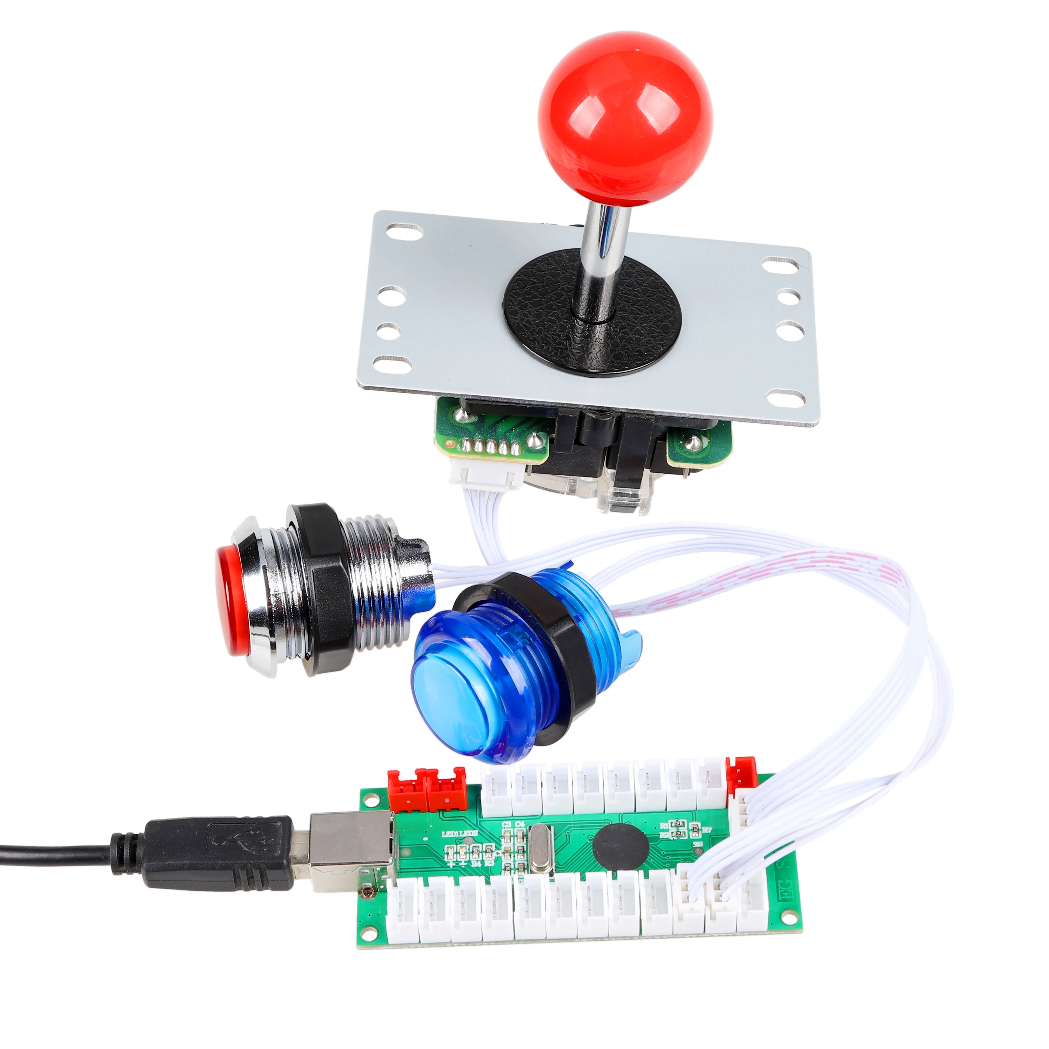 Kits diy de fliperama para 2 jogadores, joystick com codificador usb para pc, botões cromados de led, para jogos do mame raspberry pi 2 3 3b