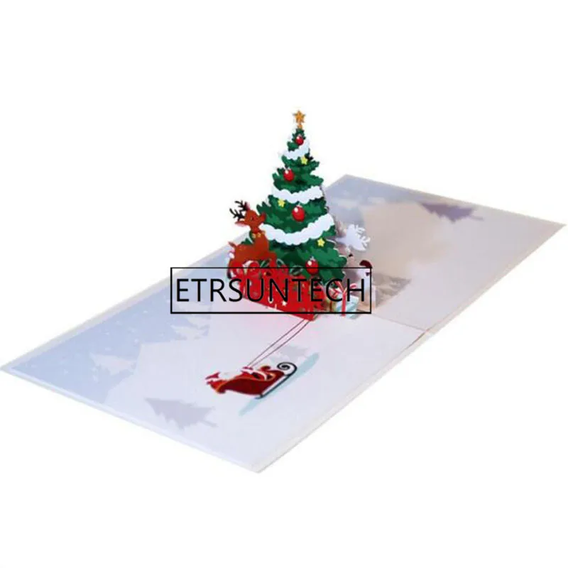 100pcs Christmas Holiday Postcards Cards 3D Popup Christmas Tree Greeting Card Invitations for New Year Festival