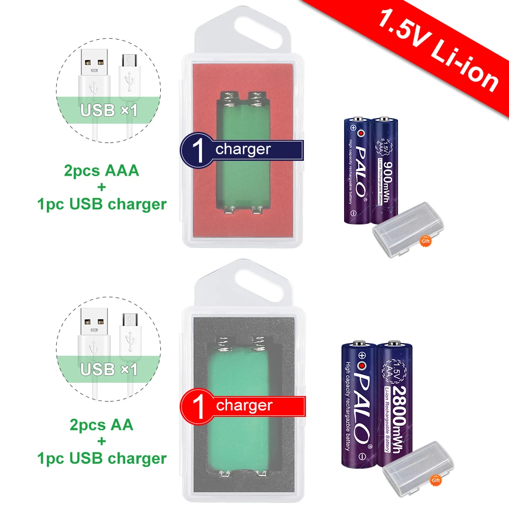 

PALO оригинальная перезаряжаемая литий-ионная батарея AA 1,5 V + 1,5 V AAA аккумуляторная батарея AAA литиевые батареи с зарядным устройством 1,5 V