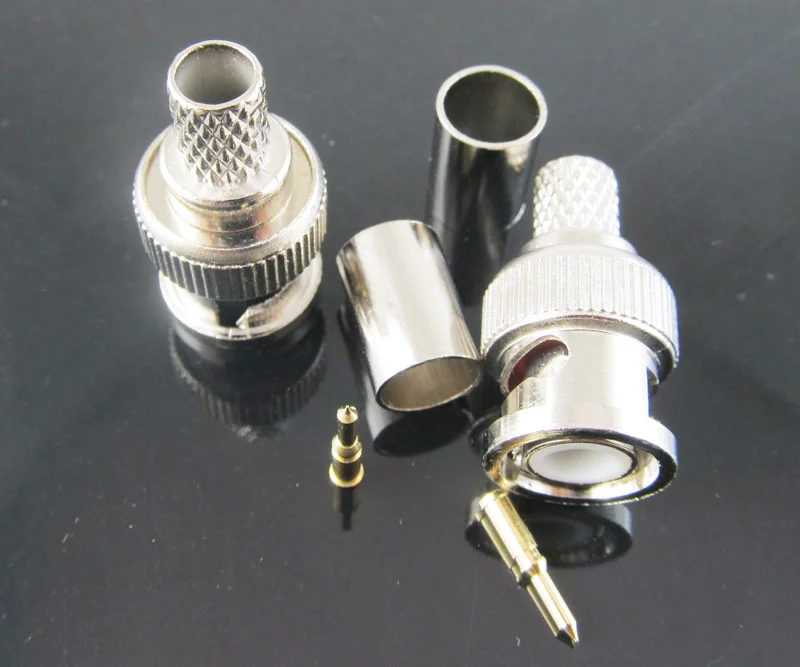 1 conjunto niquelado bnc macho plug crimp rf conector para cabo coaxial rg56