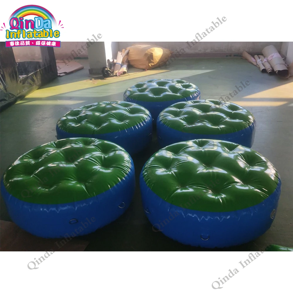 Pool Air Bouncer Toys 1m Diameter Inflatable Floating Jumping Island ,10 Pieces Inflatable Round Water Mat With Air Pump