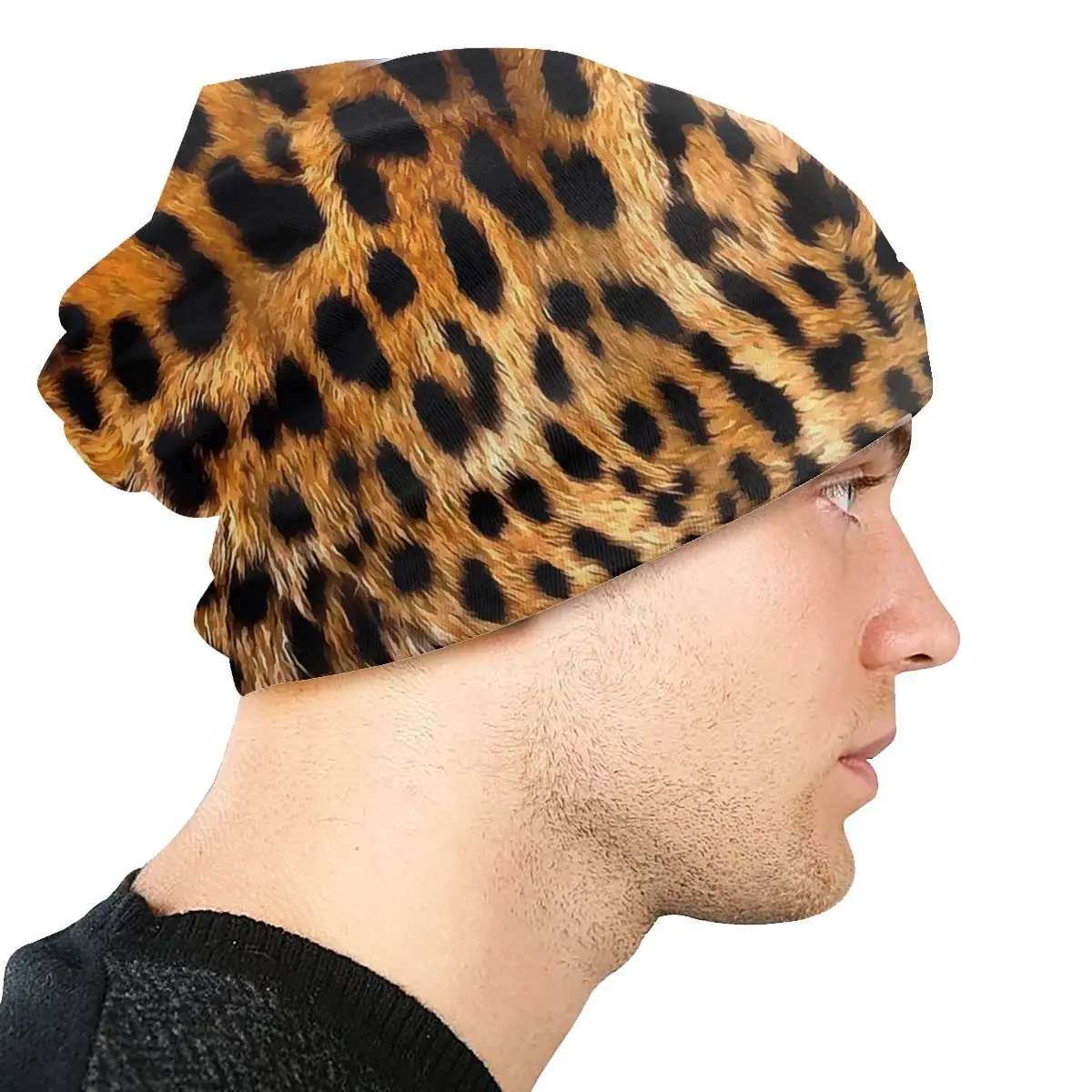 Leopard Print Bonnet Hat Casual Autumn Winter Outdoor Skullies Beanies Hats for Men Knit Hat Warm Thermal Elastic Unisex Caps