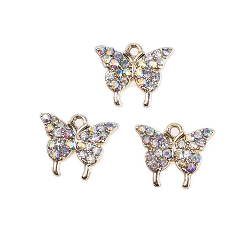 Heyuyao 10Pcs/lot Rhinestone Butterfly Charms Pendent Diy Bracelet Necklace for Jewelry Making Accessories