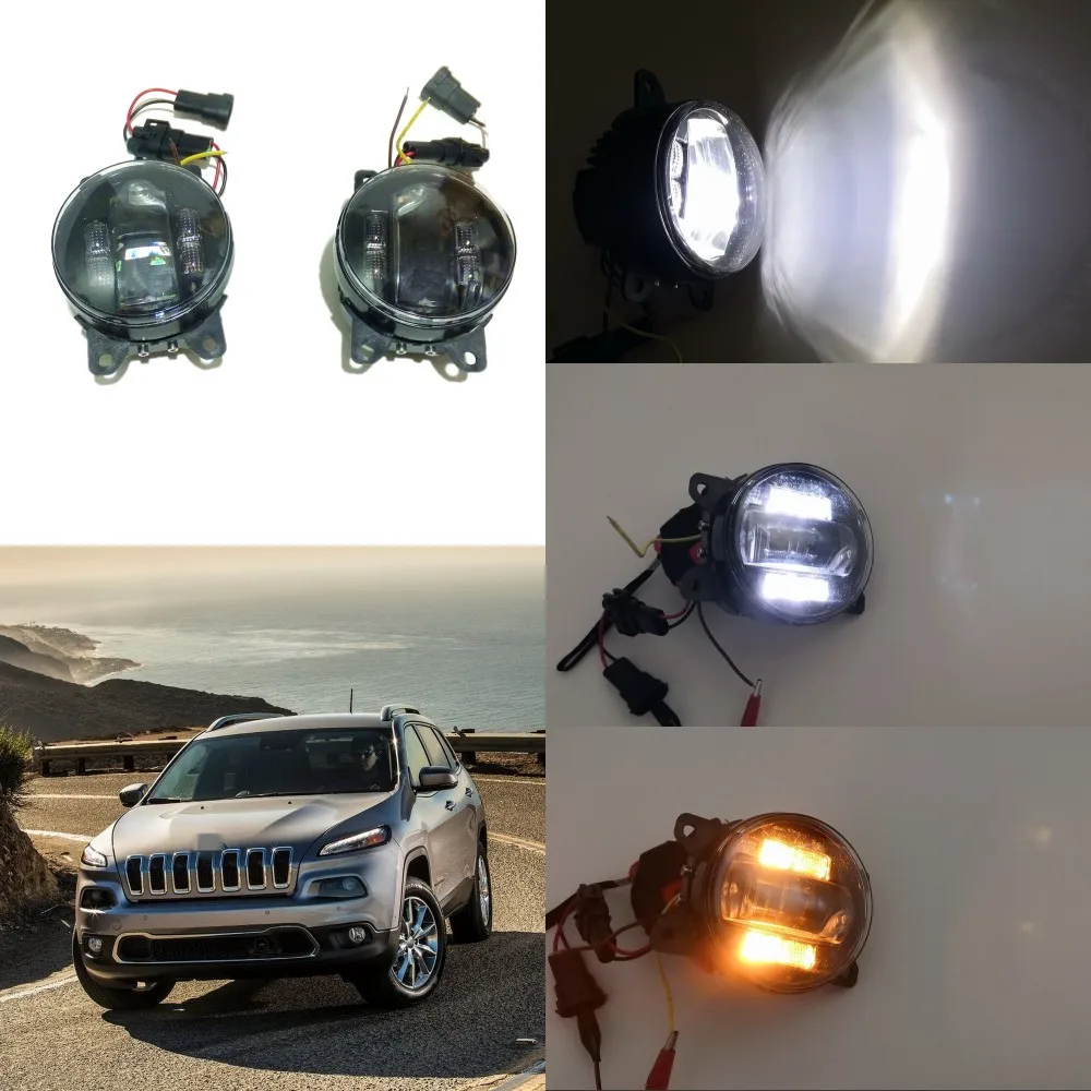 

July King 6000k 3000LM LED Fog Lam Case for Jeep Cherokee 2014-2020, 20W Lens Fog Lamp + 6W DRL+ 4W Yellow Turn Signals