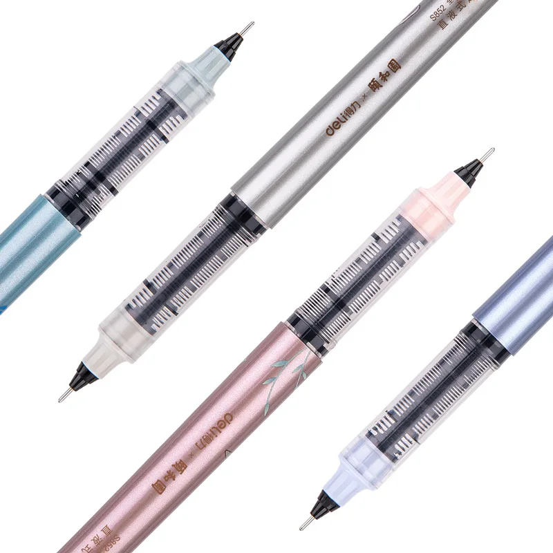 Deli Straight Liquid Gel Pen 0.5MM Rollerball Pen Black Ink S852 Pen 4pcs/pack Summer Place Series Pen For School Office