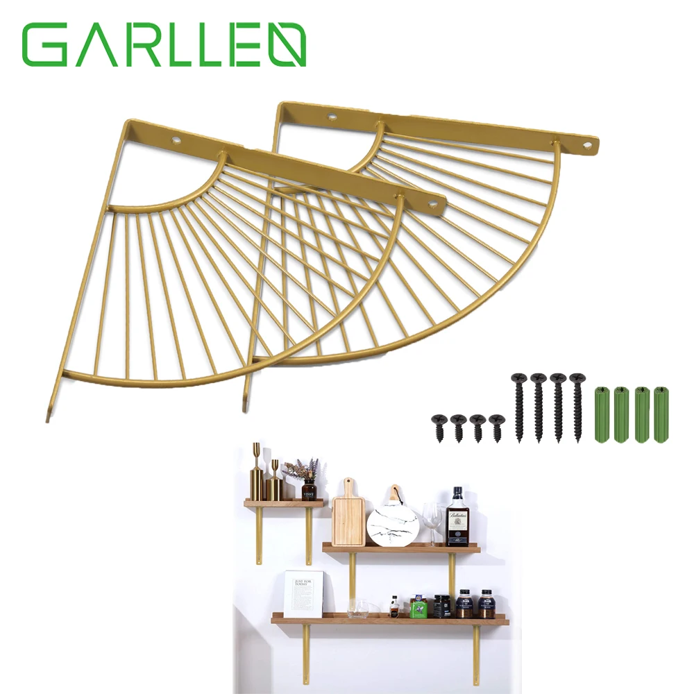 GARLLEN 2pcs Gold Fan-shaped Shelf Brackets-heavy-duty Household Decoration Racks for Bookshelves Kitchen&Display&Garden Shelves