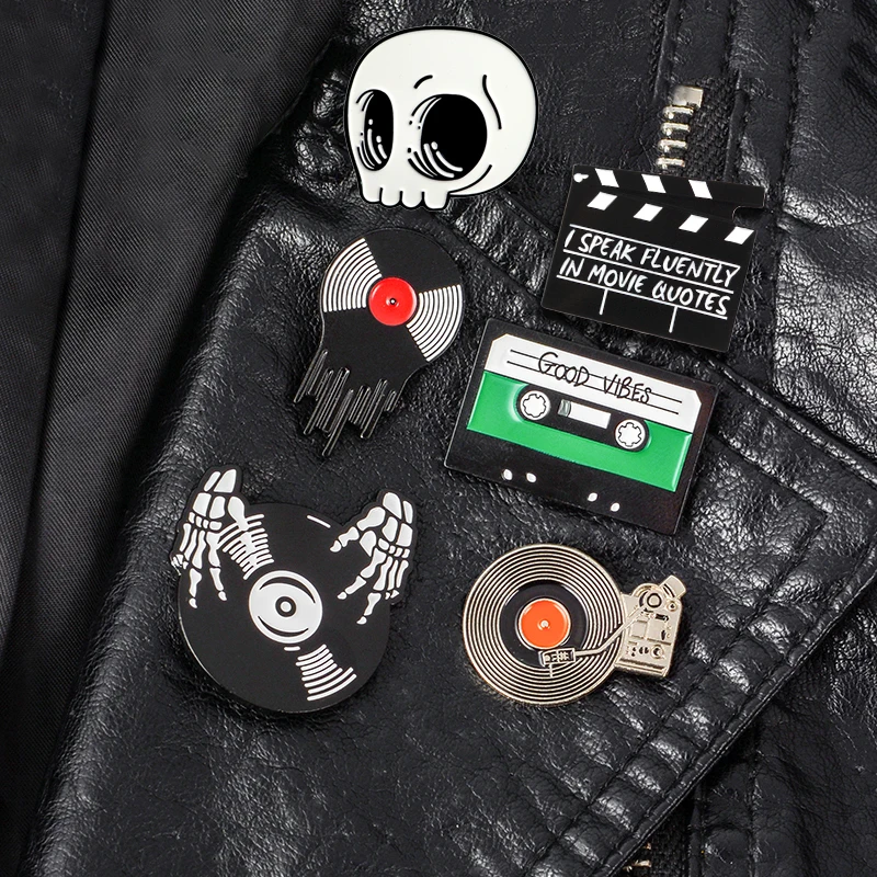 Music Movie DJ Lapel Metal Pins Vinyl Records Magnetic tape Record board Brooches Badges Backpack Pins Jewelry Gifts For Friends