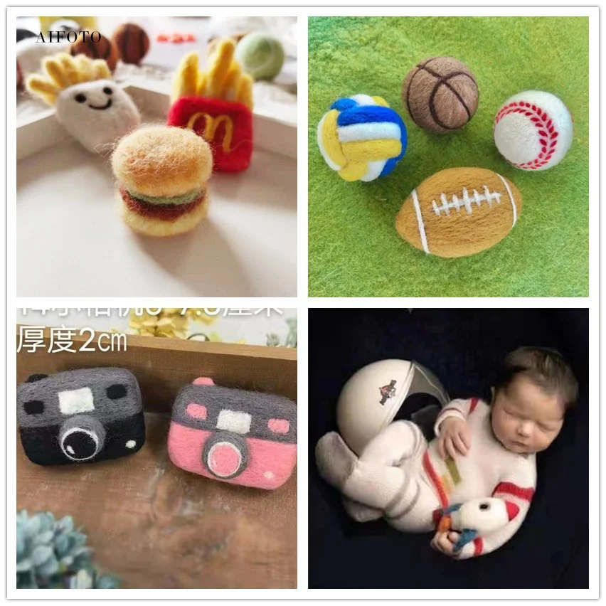 Newborn Photography Props Wool Felt Baseball Football Basketball for Baby Photo Toy Airplane Decoration Theme Creativity Prop