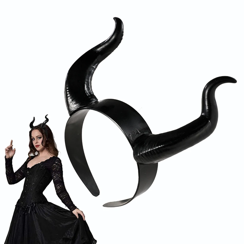 Girls Black Queen Demon Horns Headband Anime Halloween Costumes For Women Headpiece Cosplay Props For Adults Chiristmas Headwear