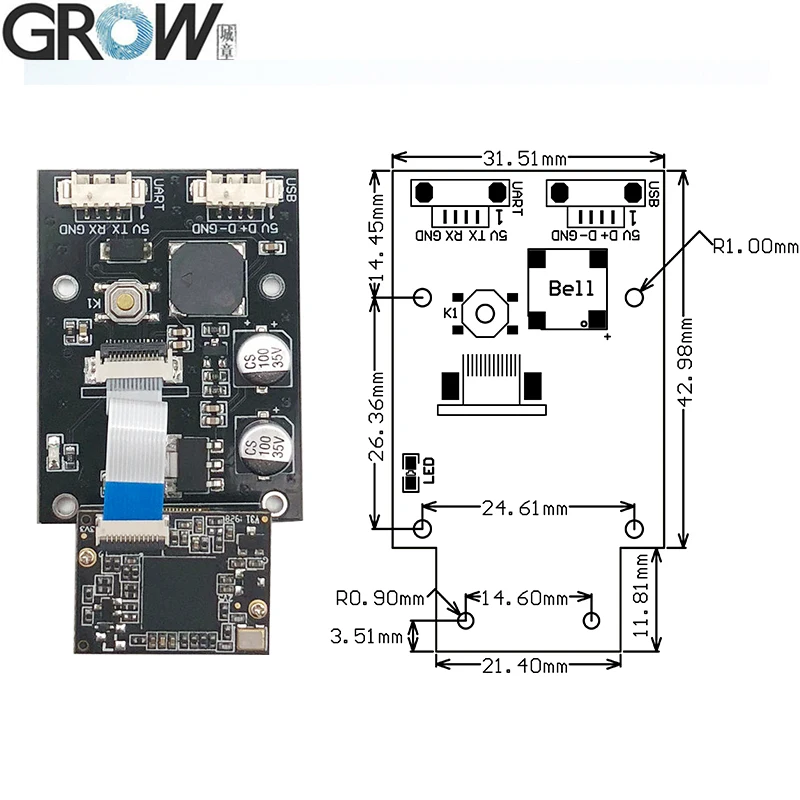 GROW GM69 1280*800CMOS High Density Bar Code Readable 1D 2D USB UART PDF417 Bar Code Qr Code Scanner Module Reader