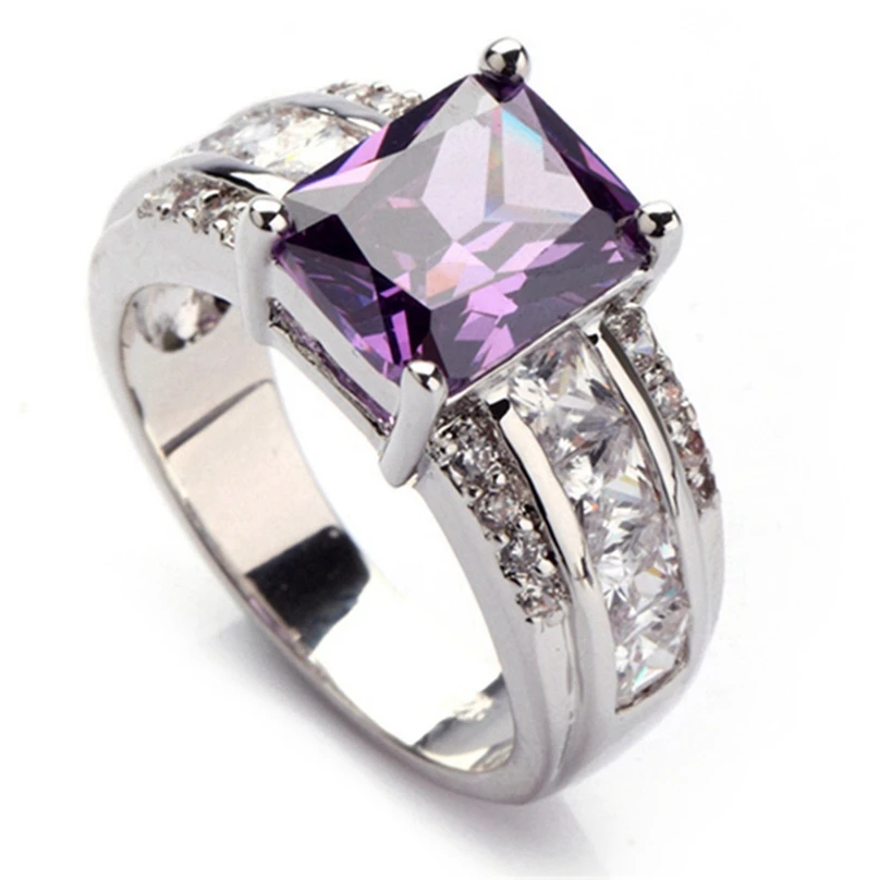 SHUNXUNZE Sex Engagement Wedding Rings For Men And Women Dropshipping Purple Cubic Zirconia Rhodium Plated R619 Size 6 7 8 9 10