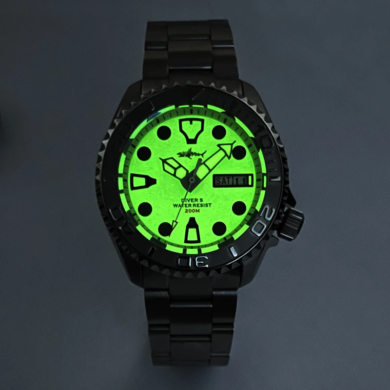 HEIMDALLR Luxury Sharkey 007 Watch Men Jubilee Band Sapphire Full Luminous Dial 200M Waterproof NH36 Automatic Mechanical Diver