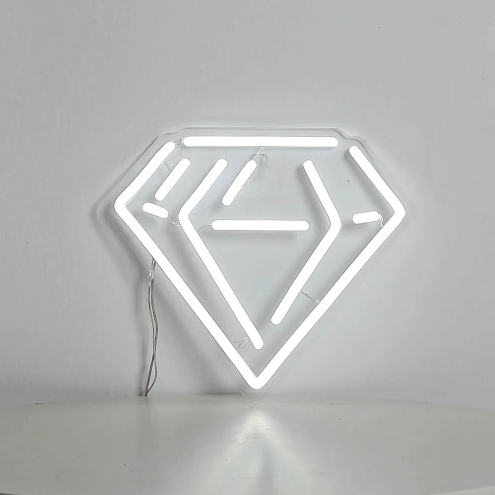 Letreiro em forma de neon com diamante branco, arte de parede em forma de neon para decoração de quarto, clube, boutique, bar, festa de casamento e café