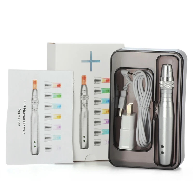 Wireless Derma Pen With 7 Color LED Light therapy Beauty Machine Rechargeable Auto Microneedling Pen F7 Skincare Tools Kits