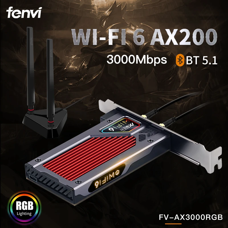 Imagem -03 - Adaptador sem Fio para Desktop Intel Ax200 Wireless 3000mbps Wi-fi Rgb Bt5.1 2.4g 5ghz 802.11ax Pci Express