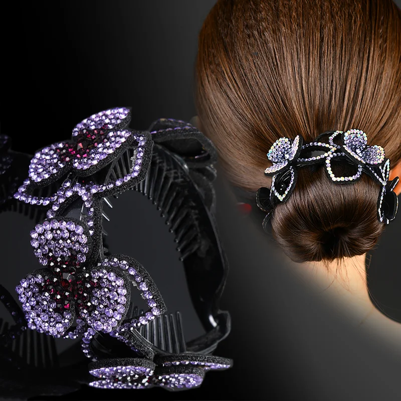 Horquillas de cristal coreanas para mujer, pasador de garra de pelo con diamantes de imitación, pinzas de cangrejo, soporte para cola de caballo, accesorios para el cabello