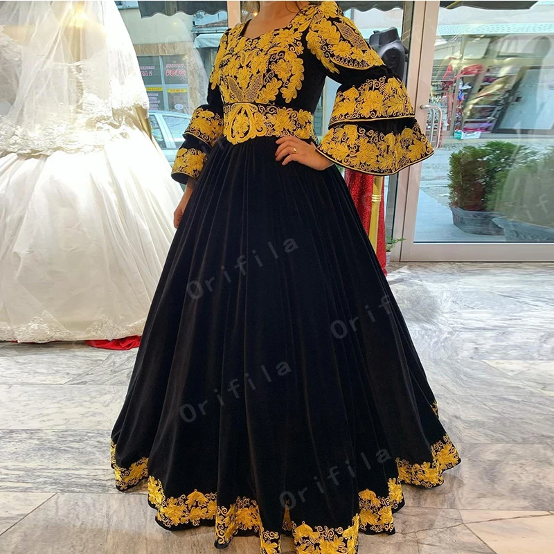 Traditional Albanian Caftan Kosovo Dresses Prom Wear 2021 Robe De Soirée De Mariage Black Evening Dress Party Gowns