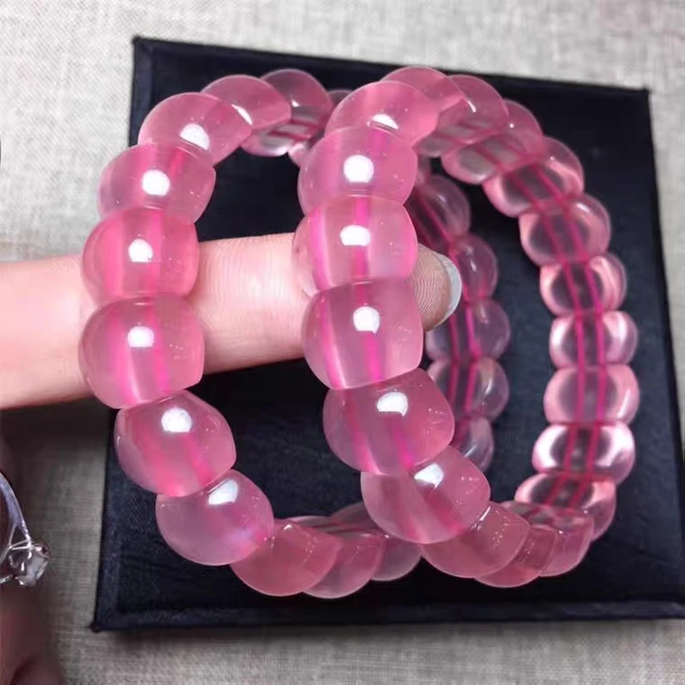 Natural Rose Quartz Pink Star Light Beads Bracelet Mozambique Stretch Woman 13x10mm Clear Rectangle Beads Crystal AAAAA