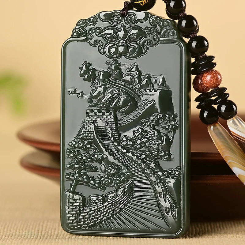 High Quality Bottle Green Jade Pendant Carven Hawk Amulet the Great Wall Hanging Talisman