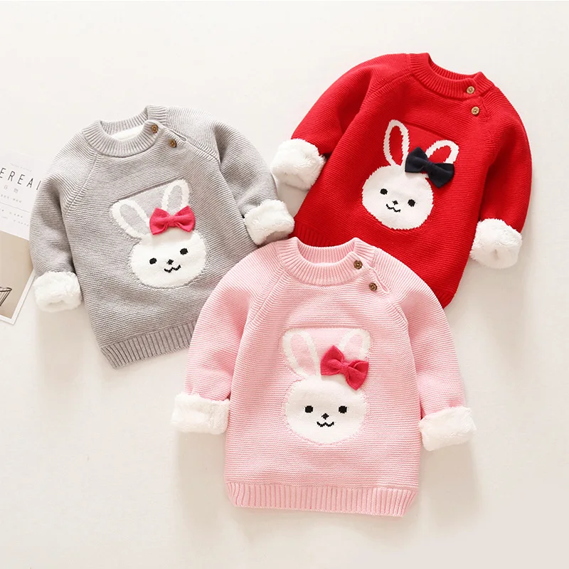 Winter Warm Kids Clothing Toddler Infant Sweater For Babe Girls Boys Cartoon Rabbit Plush Pullovers Children\'s Solid Sweaters