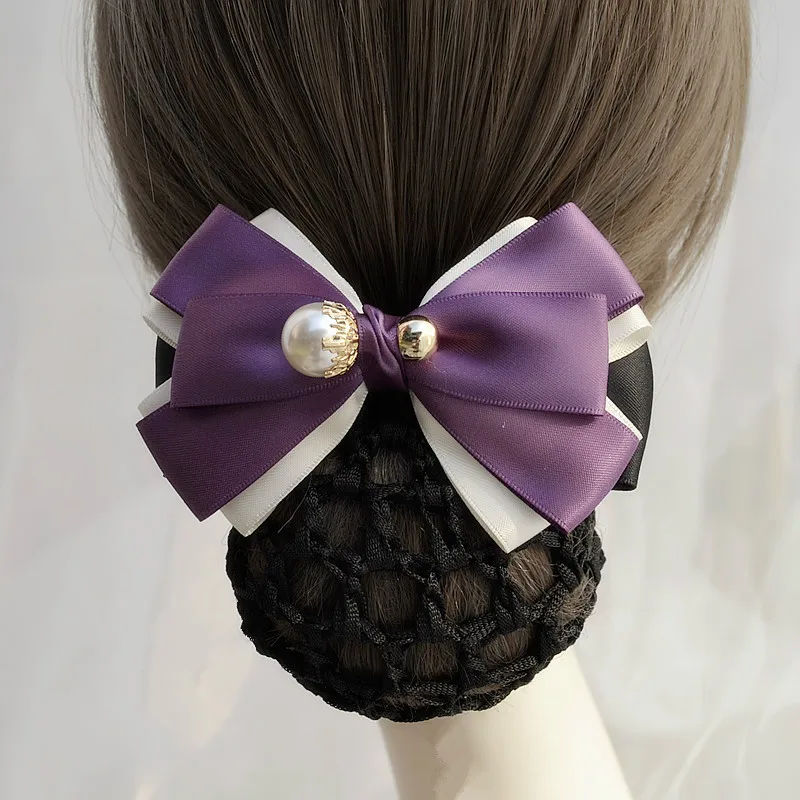 New Arrival Handmade Ribbon Bow Hair Pins for Women Fabric Pearl Bun Hair Clips Cover Snood Net Satin Hair Jewelry Accessories