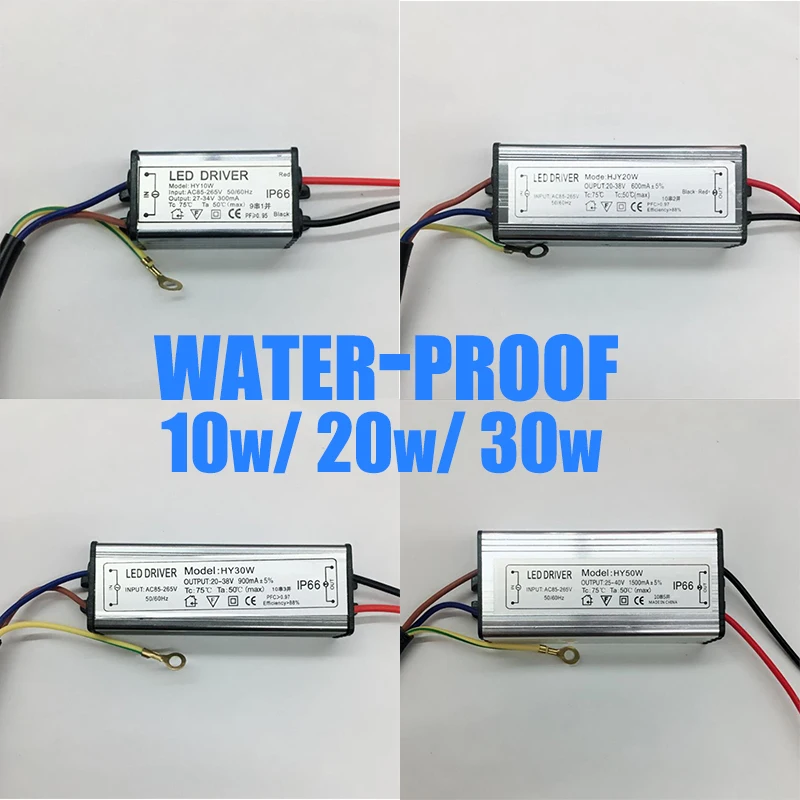 

10 pcs Waterproof LED Driver 10W 20W 30W 600MA/900MA/1500MA Power Supply Floodlight LED Driver Light Transformer IP66 Adapter