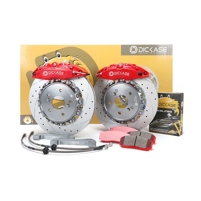 Dicase 4 Pot Caliper Brake Kit with 330x28mm Disc Fit 17inch Rims For Passat Scirocco Tiguan