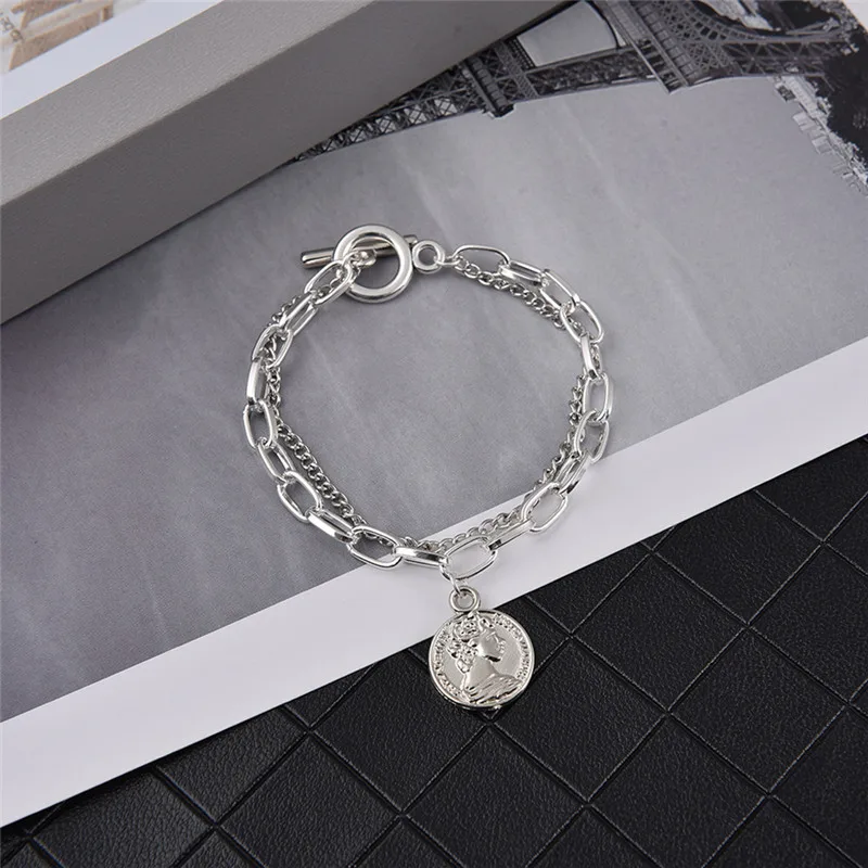 2020 Vintage Portrait OT Buckle Bracelet For Women  Silver Color Thick Chain Charm Bracelets Statement Fashion Jewelry 2020 New