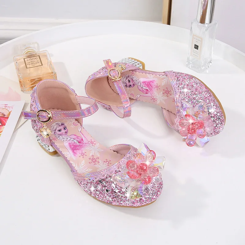 2021 Disney Frozen  Elsa Sandals Girls High Heel Shoes Princess Dance Shoes For Baby Girls Fashion Non-Slip Crystal Shoes