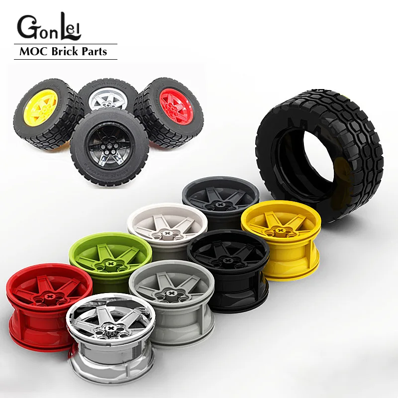 2-4Pcs Per Lot Technical Wheels and Tyres 92912 Tyre 94.3x38 R 15038 Wheel 56x34 Racing Medium 6 Pin Holes DIY Bricks Parts Toys