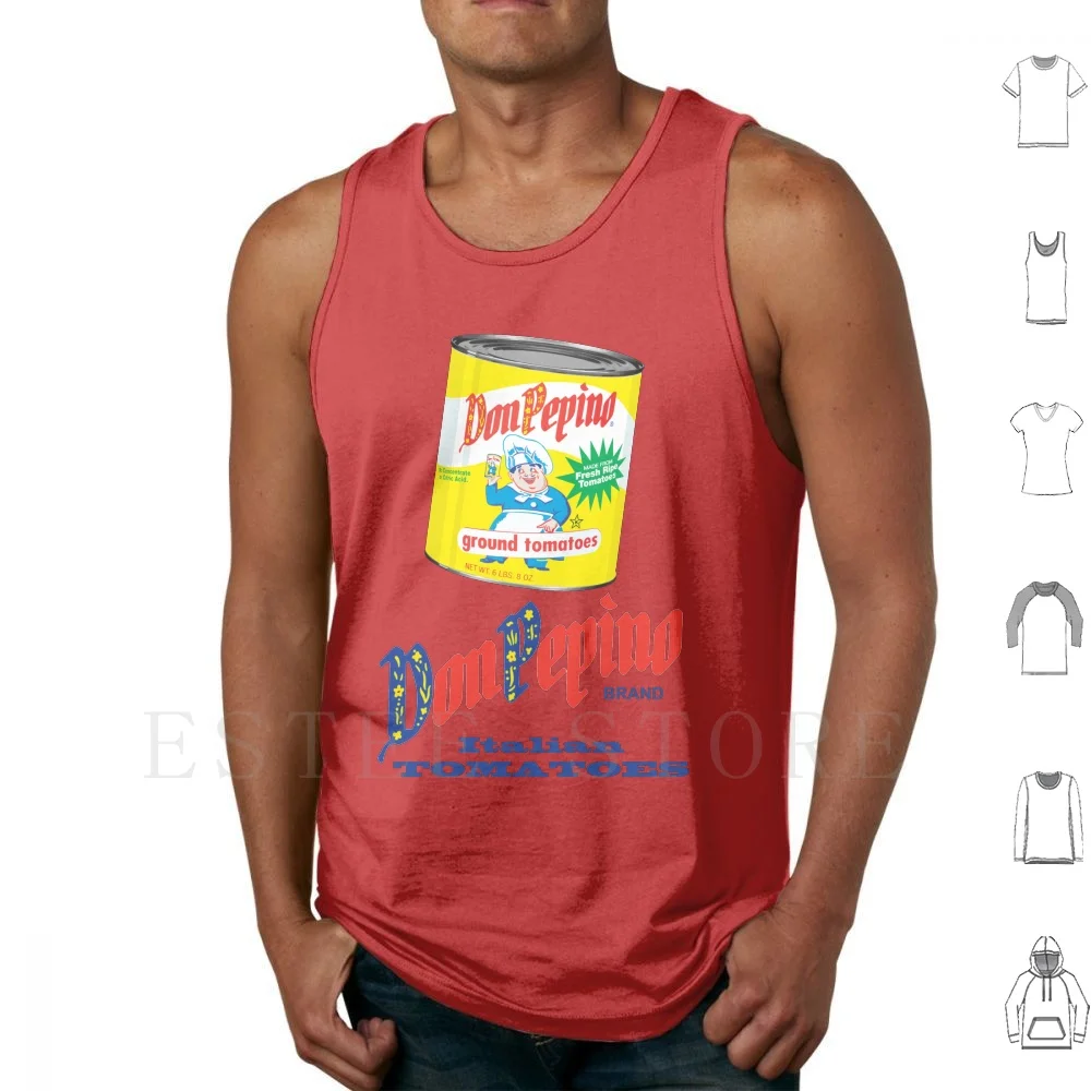 Don Pepino Tank Tops Vest Sleeveless Tomatoes Sauces Spaghetti Food Vintage Products Canned Food Kitchen Italy Italian