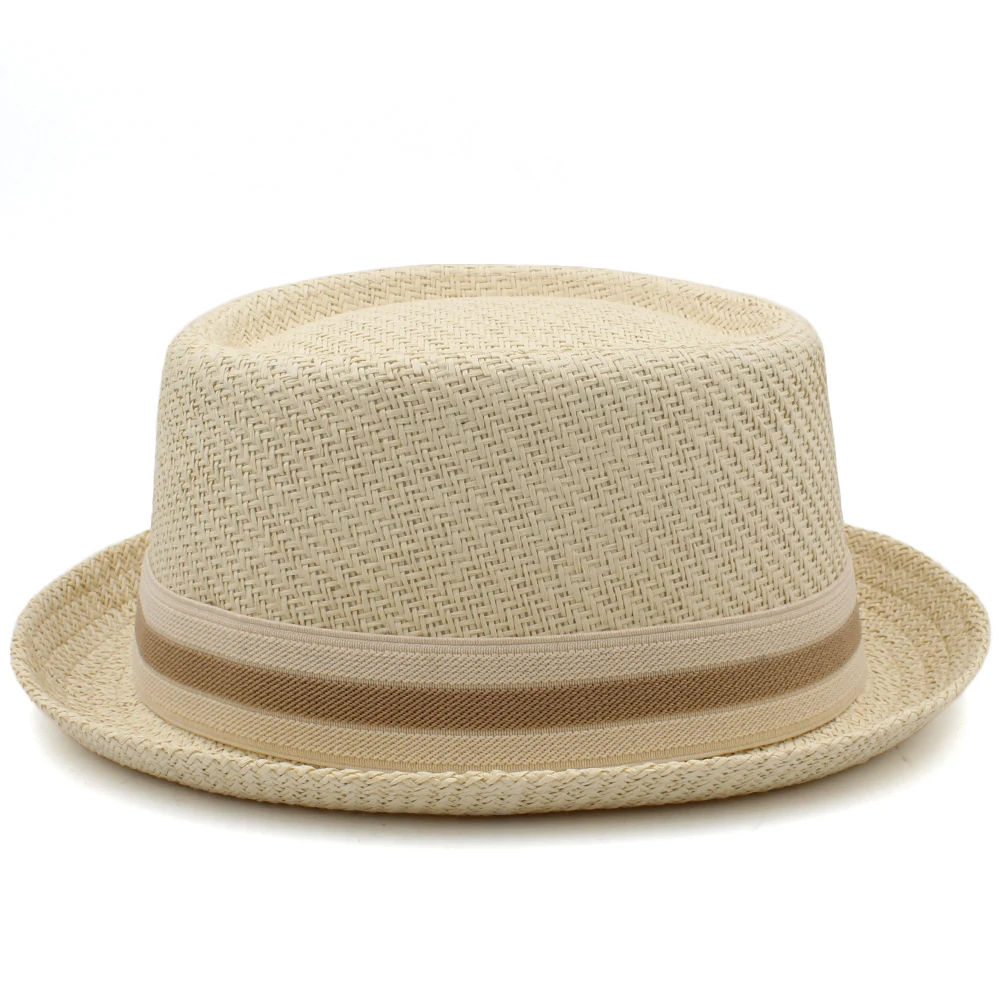 Men Women Classical Straw Pork Pie Hats Fedora Sunhats Trilby Caps Summer Boater Beach Outdoor Travel Party Size US 7 1/4 UK L