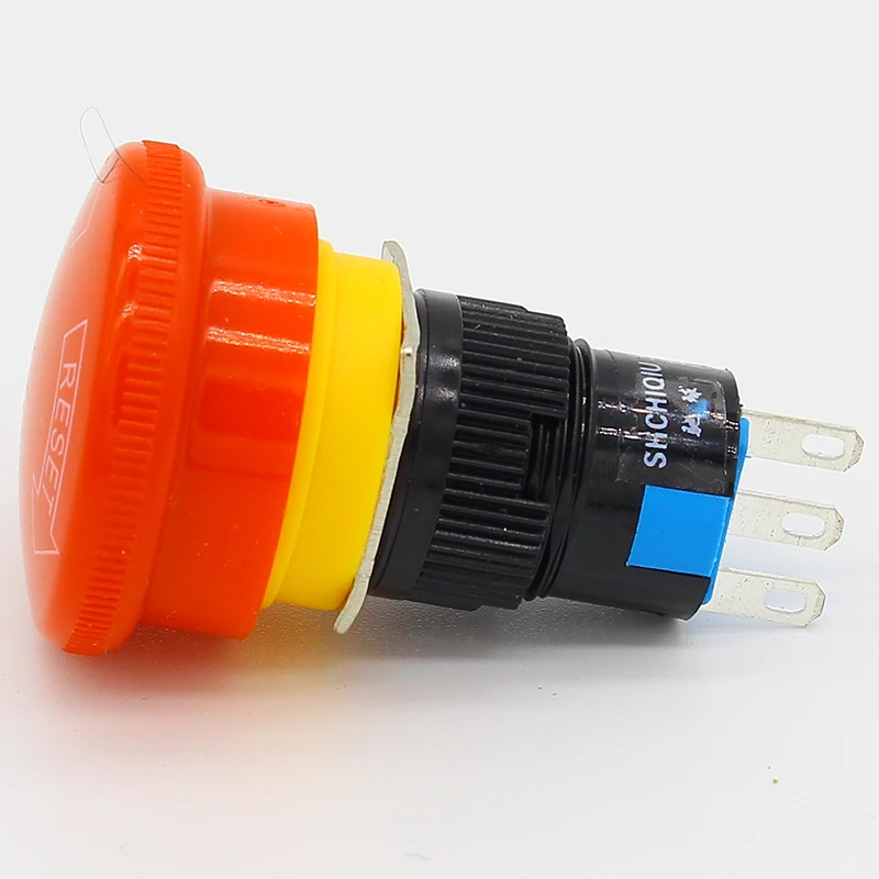 Waterproof 16mm Mushroom emergency stop e-stop switch 3 pins NO+NC Weather Pack push button switch