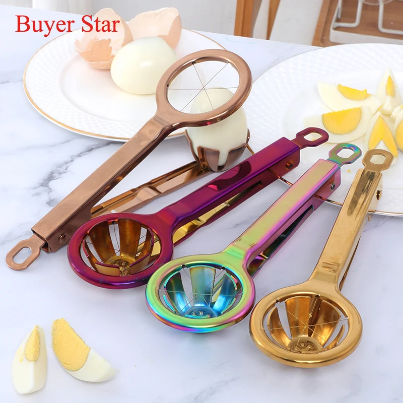 Household Gold Egg Slicers cutter stainless steel Egg Dividers Metal Egg serving tools kitchen Gadgets wholesale drop shipping