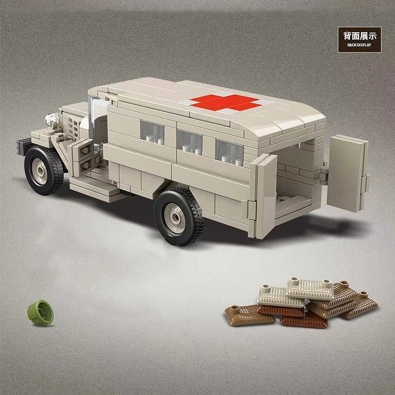 Bloques de construcción para niños, juguete de ladrillos para armar arma del ejército de ambulancia de la 2 Guerra Mundial, GAZ-55 soviética, modelo clásico de la Segunda Guerra Mundial, ideal para regalo