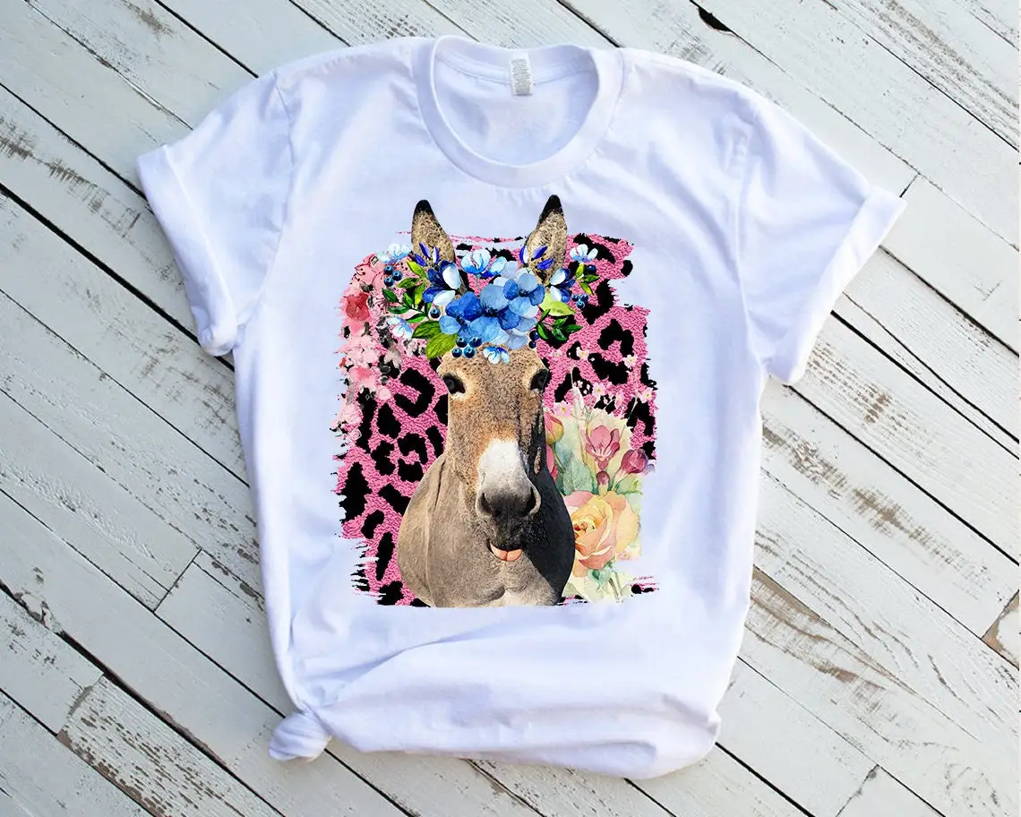 Kawaii Pink Cow Flowers Animal Print T-Shirt Women Clothes 2024 Funny White Tshirt Female Summer Tops Tee Shirt Femme T Shirt