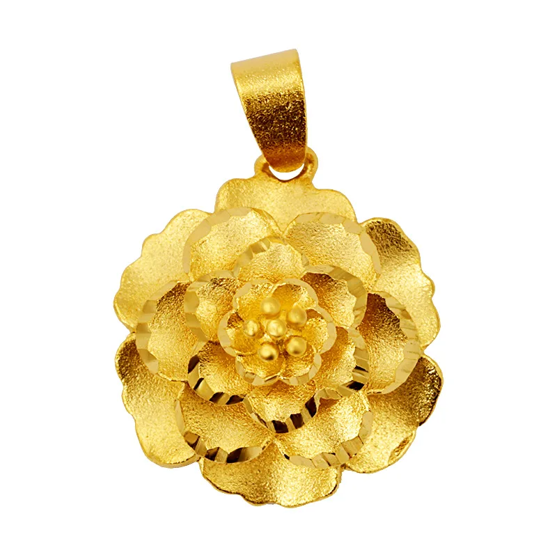 Women's Ancient French Single Pendant Multilayer Large Flower 24k Gold Plated Traveling Memorial Necklace