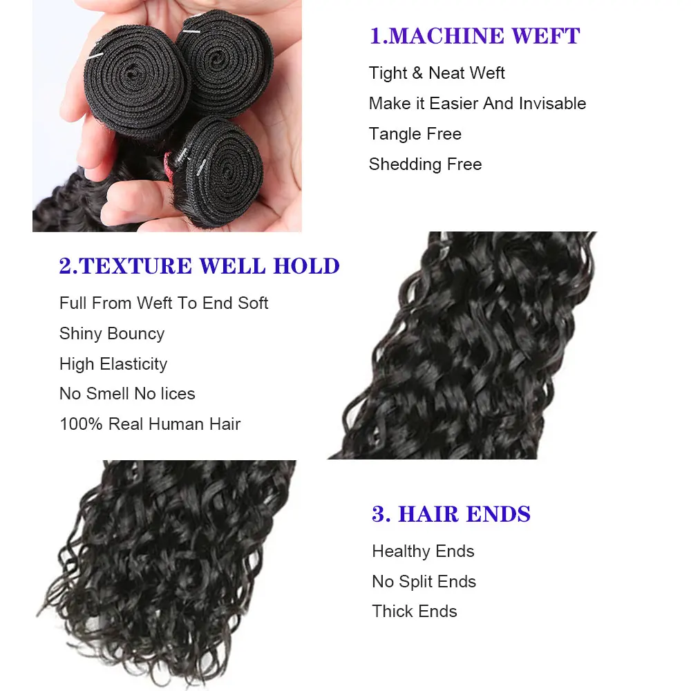 curly bundles human hair bundles with closure Brazilian Water Wave  Raw Hair Extensions 30 40 Inch 1 3 4 Bundles Deal