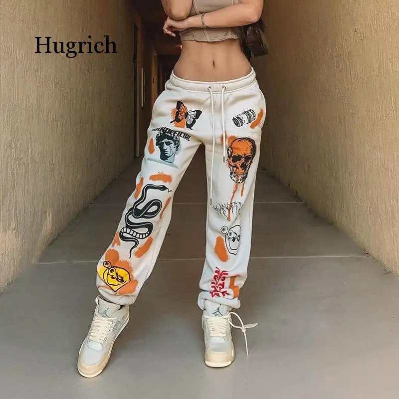 2021 Autumn and Winter New Fashion Street Multi Pattern Printing Bandage Thickening Warm Women's Casual Pants