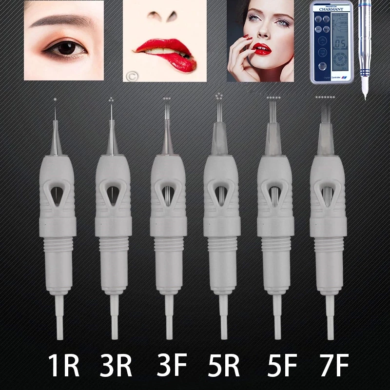 

50pcs/lot 8mm Screw Tattoo Needles Disposable Cartridge Needle For Premium Charmant Permanent Make Up Eyebrow Tattoo Machine Pen