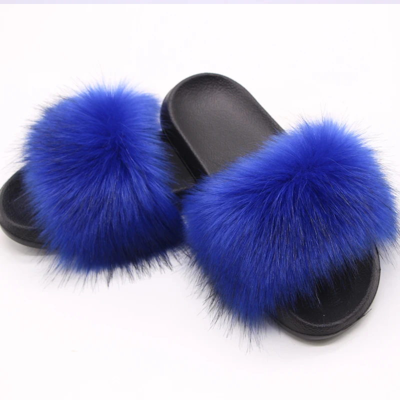 Summer women\'s explosion models imitation fur fox fur fashion simple luxury indoor non-slip fur fluffy flat bottom fox sandals