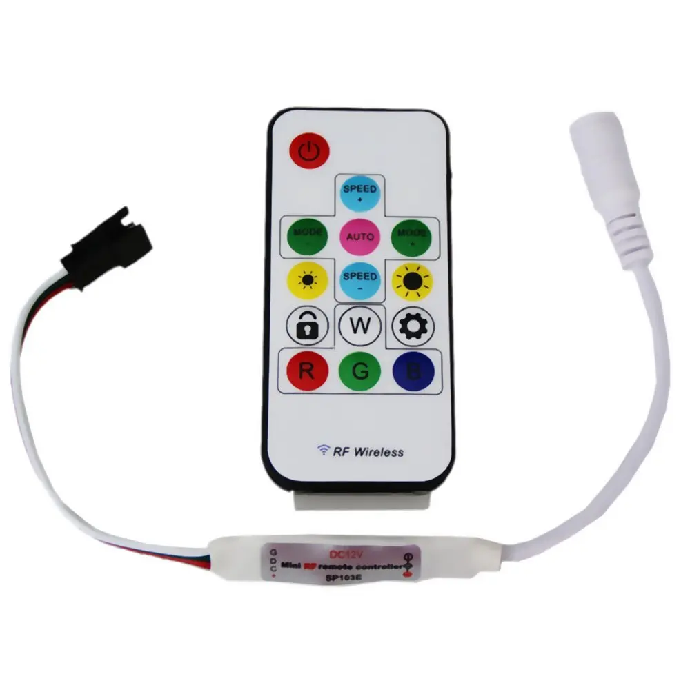 

SP103E Mini RF Controller With 14 Keys Wireless Remote For WS2811/WS2812 LED Strip Light DC5V/12V Colourful (C5)