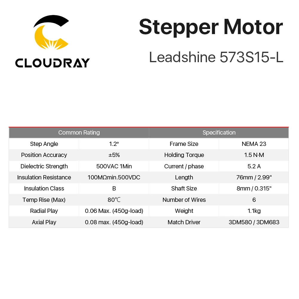 Leadshine Nema23 Stepper Motor 57mm 3 Phase 150Ncm 5A Stepper Motor with GEAR（573S15-L）6-lead for 3D printer CNC XYZ