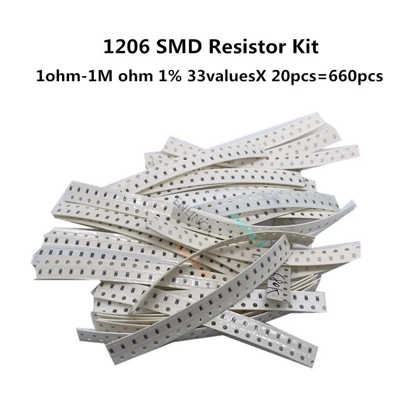 1206 SMD Resistor Kit Assorted Kit 1ohm-1M ohm 1% 33valuesX 20pcs=660pcs Sample Kit